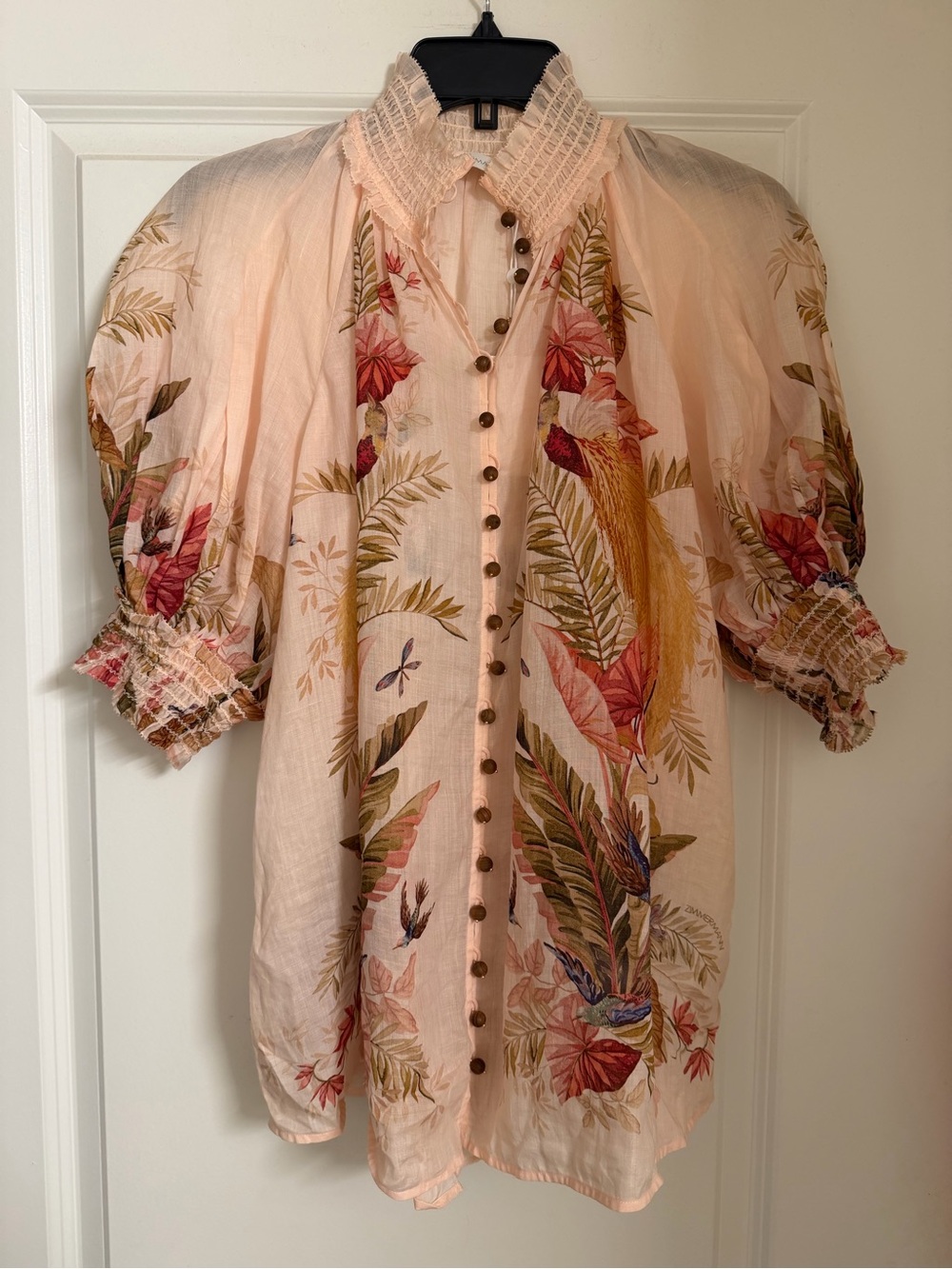 NWT Zimmermann Pink Tropical Botanical Puff-Sleeve Blouse